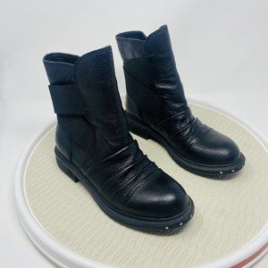 Naya Women Boots 6.5 Black Leather Ankle Booties Studded Comfort Moto Pull On